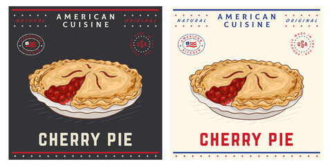 Cherry pie vintage style american bakery illustration © CHEESEBURGER