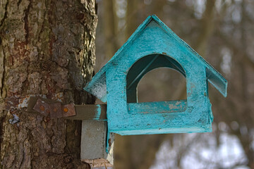 Obraz na płótnie Canvas bright bird feeder on a tree trunk