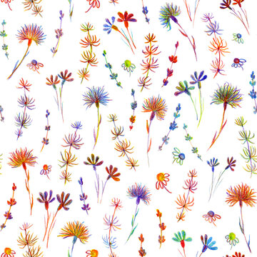 Flowers seamless pattern. Hand drawn pencil drawing. Botanical illustration. Background for header, image for blog, decoration. Design of wallpaper, textiles, fabrics.