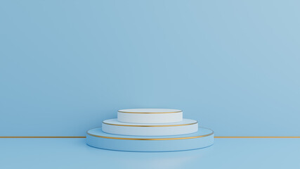 podium on blue background,Blank product stand, 3d render