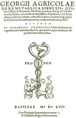 Original-Titelbkattzu c Georgius Agricola, De re metallica libri XII, Berg- und Hüttenwesen, Metallkunde, 1556