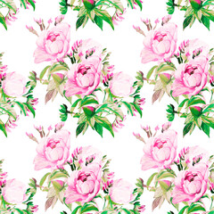 Peonies seamless   pattern,flowers watercolor illustration.Image on white and colored background.