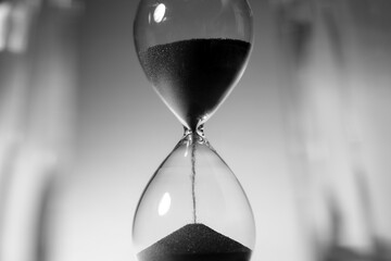 Black and white photo of hourglass close up