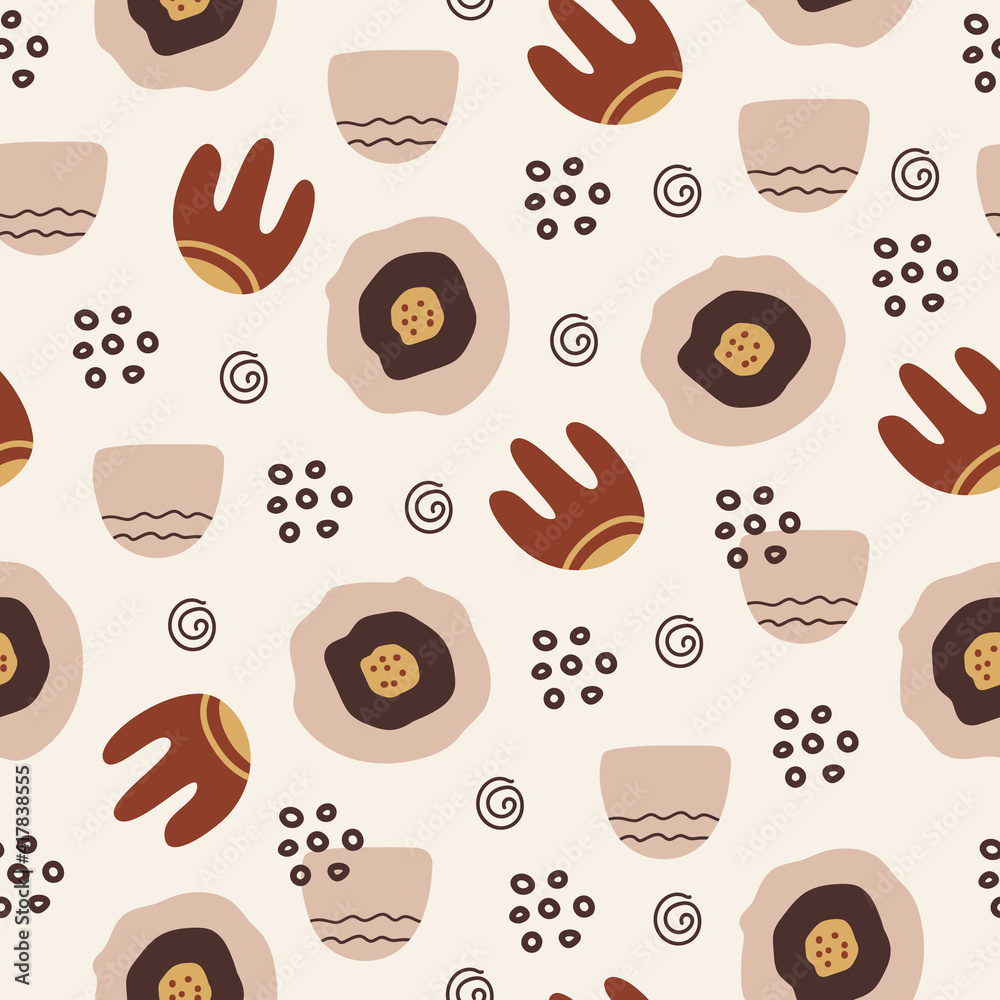 Poster Vector  seamless pattern of abstract various shapes in flat style . Trendy organic and minimalistic design for  textile, banner, cover, wallpaper, stories background decoration. EPS 10	