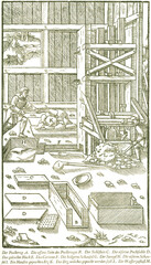 Das Naßpochwerk. Georgius Agricola, Berg- und Hüttenwesen, 1556. 