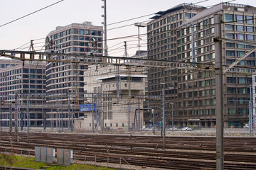 Railway main station HB with control tower and station sign of Zurich. Photo taken March 3rd, 2021, Zurich, Switzerland.