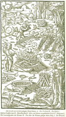 Aussaigern von Wismut in Gruben oder Rinnen. Georgius Agricola, Berg- und Hüttenwesen, 1556. 