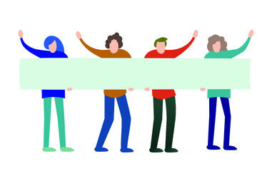 Protest in the world. People crowd holding blank banner, manifesting activists. Street demonstration vector concept. Illustration of placard protester, political revolution, demonstrate