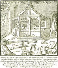 Ein Ofen zum Garmachen des Kupfers (Garofen). Georgius Agricola, Berg- und Hüttenwesen, 1556. 