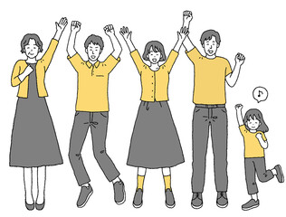 三世代の家族のイラストセット