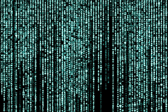 Abstract torquoise cyberspace wallpaper. Html or binary code and computer technology, hacker concept.