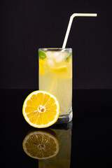 Refreshing drink with ice. Lemonade with mint