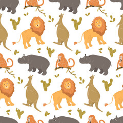 Seamless pattern with cute cartoon animals.