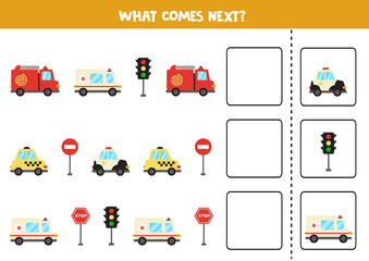 What comes next game with cartoon transport.