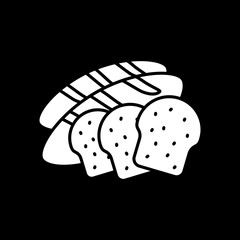 Bakery products dark mode glyph icon. Bread loafs. Fresh toasts. French baguette. Foodstuff and grocery products. White silhouette symbol on black space. Vector isolated illustration
