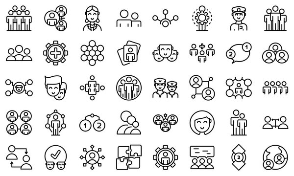 Crew icons set. Outline set of crew vector icons for web design isolated on white background