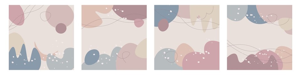 Pastel vector set of abstract creative backgrounds in modern minimal trendy style in square box - design templates for social media stories, business presentations, flyers, posters, banner, brochure.
