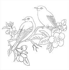 Print coloring page couple birds 