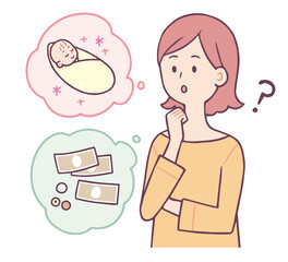 赤ちゃん　お金　考える女性