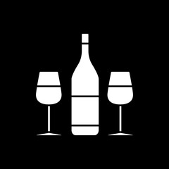 Wine for romantic dinner dark mode glyph icon. Couple date. Wine tasting event. Party beverage. Alcohol drink for two. White silhouette symbol on black space. Vector isolated illustration
