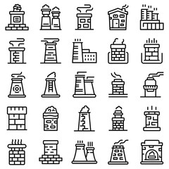 Chimney icons set. Outline set of chimney vector icons for web design isolated on white background
