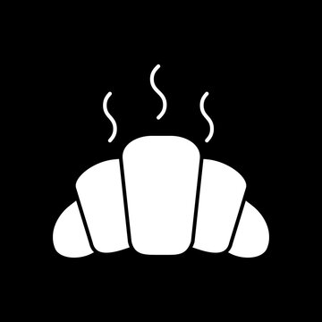 recommend clip art: Fresh croissant dark mode glyph icon. Hot pastry. Steaming bakery goods. French cuisine. Food catering. Culinary and cookery. White silhouette symbol on black space. Vector isolated illustration