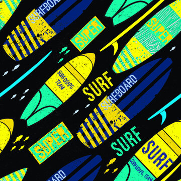 Seamless  Sea Surfing Pattern With Bright Surf Decks. 