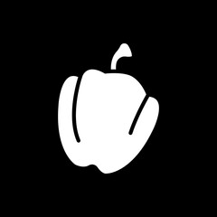 Bell pepper dark mode glyph icon. Fresh vegetable. Veggie for cooking. Healthy eating. Vegan meal recipe ingredient. White silhouette symbol on black space. Vector isolated illustration