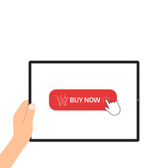 Holding tablet.Online shopping concept.Vector illustration