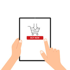 Holding tablet.Online shopping concept.Vector illustration