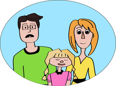 parent and child. Happy large family portrait. Father, mother and daughter. Family together. Vector illustration in a flat style 