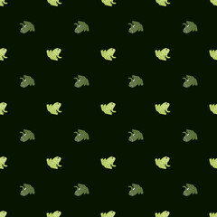 Exotic marine animal seamless pattern with simple green toad ornament. Black background. Contrast backdrop.