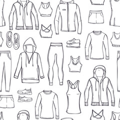 Clothes for sports and fitness.  Vector pattern.