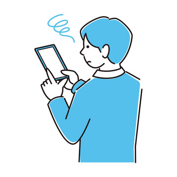 recommend clip art: スマートホンを使いすぎてスマホ内斜視になり困っているスーツ姿の男性 程よいシンプルなイラスト ベクター A man in a suit who is having trouble with esotropia on her smartphone because she uses too much of his smartphone. Simple illustration. vector.