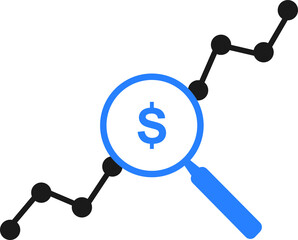 dollar cost growth or rising price. concept of mutual benefit or curve line for future currency trades. flat linear trend modern simple devaluation logotype graphic stroke art design isolated on white