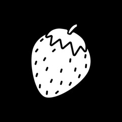 Strawberry dark mode glyph icon. Fresh berry. Ripe fruit. Nutrient food. Healthy food, dietary recipe ingredient. White silhouette symbol on black space. Vector isolated illustration