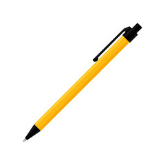 Automatic spring ballpoint pen in yellow case. Vector illustration