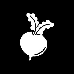 Beetroot dark mode glyph icon. Fresh vegetable. Farmers market food. Recipe ingredient. Grocery product and foodstuff. White silhouette symbol on black space. Vector isolated illustration