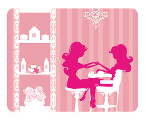 Lady doing manicure in beauty salon