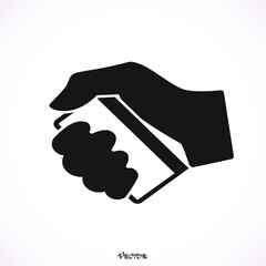 hand, credit card, black icon. Credit card payment icon vector. Isolated on White Background.