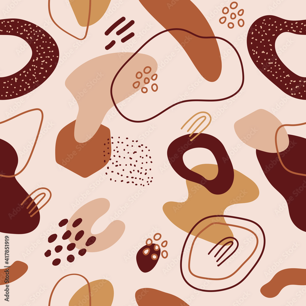 Poster Vector seamless pattern of abstract various shapes and lines  in flat style . Trendy organic and minimalistic design for textile, banner, cover, wallpaper, stories background decoration. EPS 10