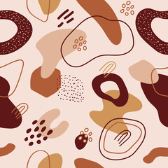 Vector seamless pattern of abstract various shapes and lines  in flat style . Trendy organic and minimalistic design for textile, banner, cover, wallpaper, stories background decoration. EPS 10