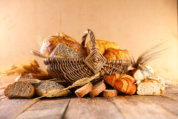 wicker basket with bread and pastry