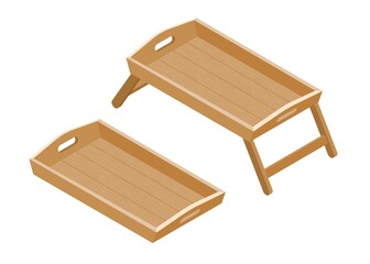 Illustration isometric vector isolated on white background of table, desk or tray for working or breakfast on bed or sofa at home or hotel on cozy furniture concept