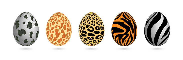 Happy Easter. Collection of Easter eggs with animal print. Vector illustration on isolated background for template, greeting card, banner, and other using. Eps 10