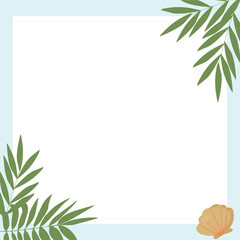 Square frame with palm leaves. Vacation and beach party concept. Background vector illustration