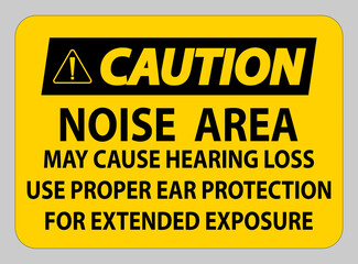Caution PPE Sign, Noise Area May Cause Hearing Loss, Use Proper Ear Protection For Extended Exposure