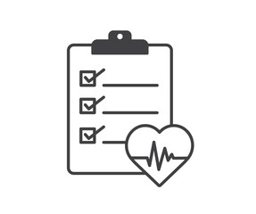 Health check up icon on white background. Clipboard of health checklist. Flat design. Vector illustration.