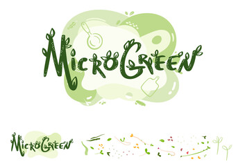 Microgreens or baby greens , lettering, logo,illustration objects