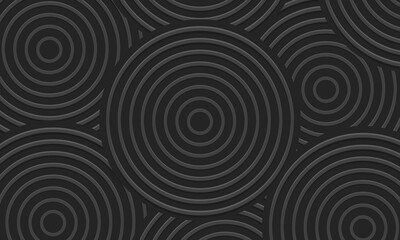 Dark gray hypnotic abstract background. 3d circle shapes overlap layers, hipster style background. Vector illustration.